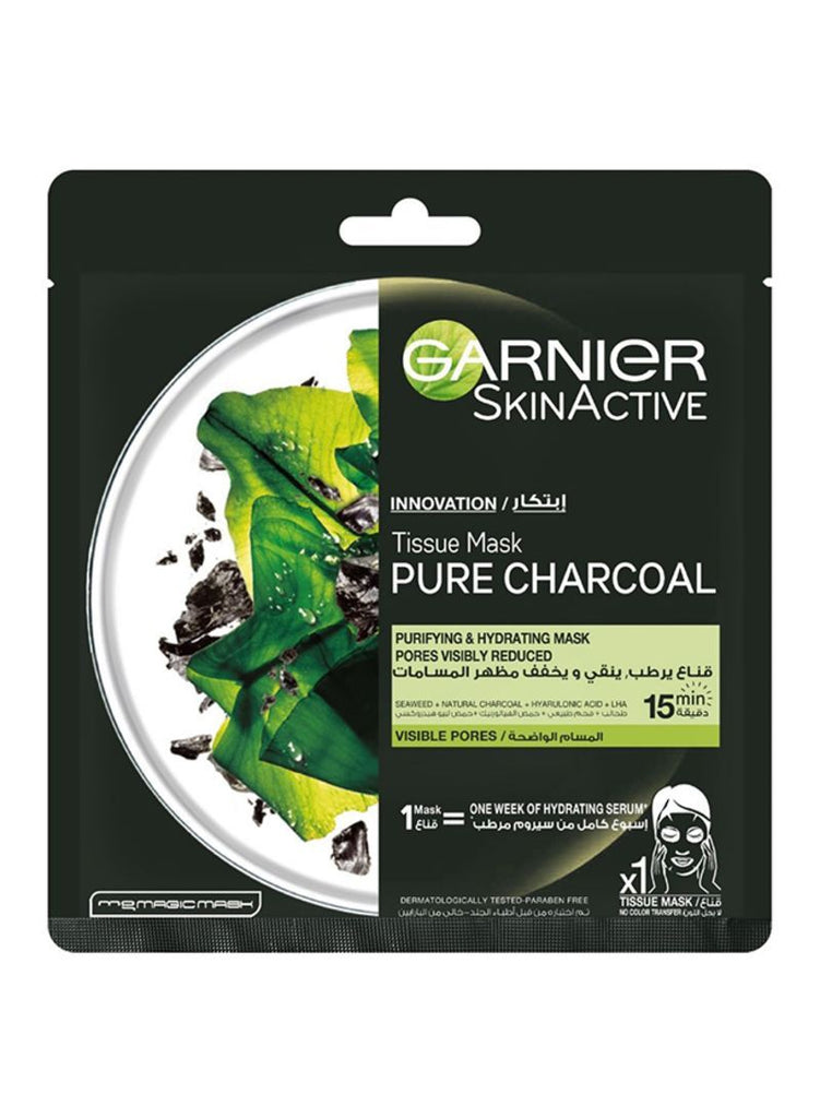 Garnier Active Skin Charcoal and Algae Hydrating & Purifying  Tissue Sheet Mask Garnier Masks
