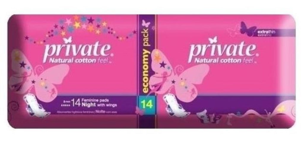 Private Women Napkins, Extra Thin Night, With Wings, 14 Pads BATH & BODY