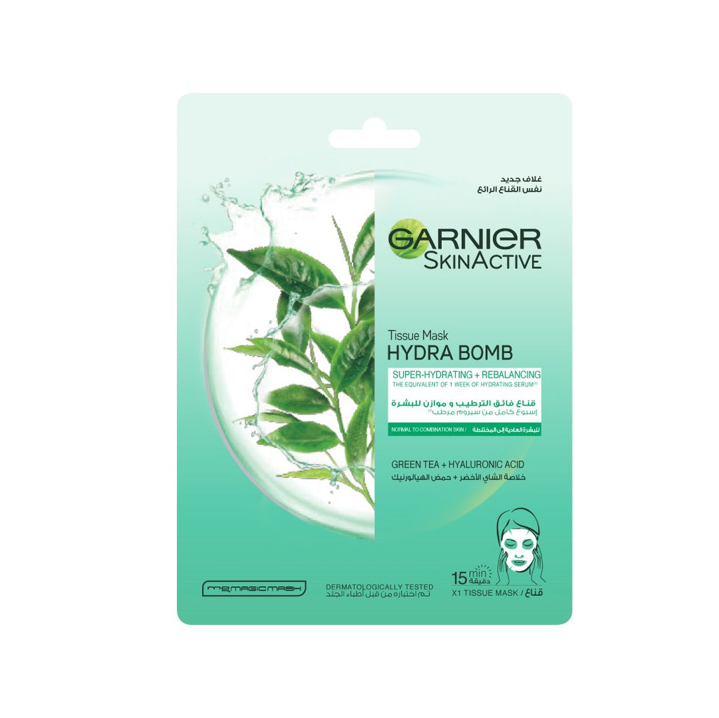 Garnier Active Skin Hydra Bomb Green Tea Super-Hydrating & Rebalancing Tissue Mask for Normal to Combination Skin Garnier Masks